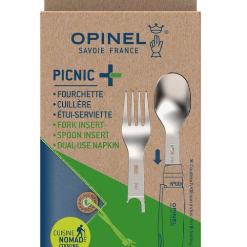 Couvert Camping Kit Picnic Opinel - 2 Couverts Fourchette/cuillère étui Serviette Microfibre - Fabriqué En France Couverts Camping Pliables